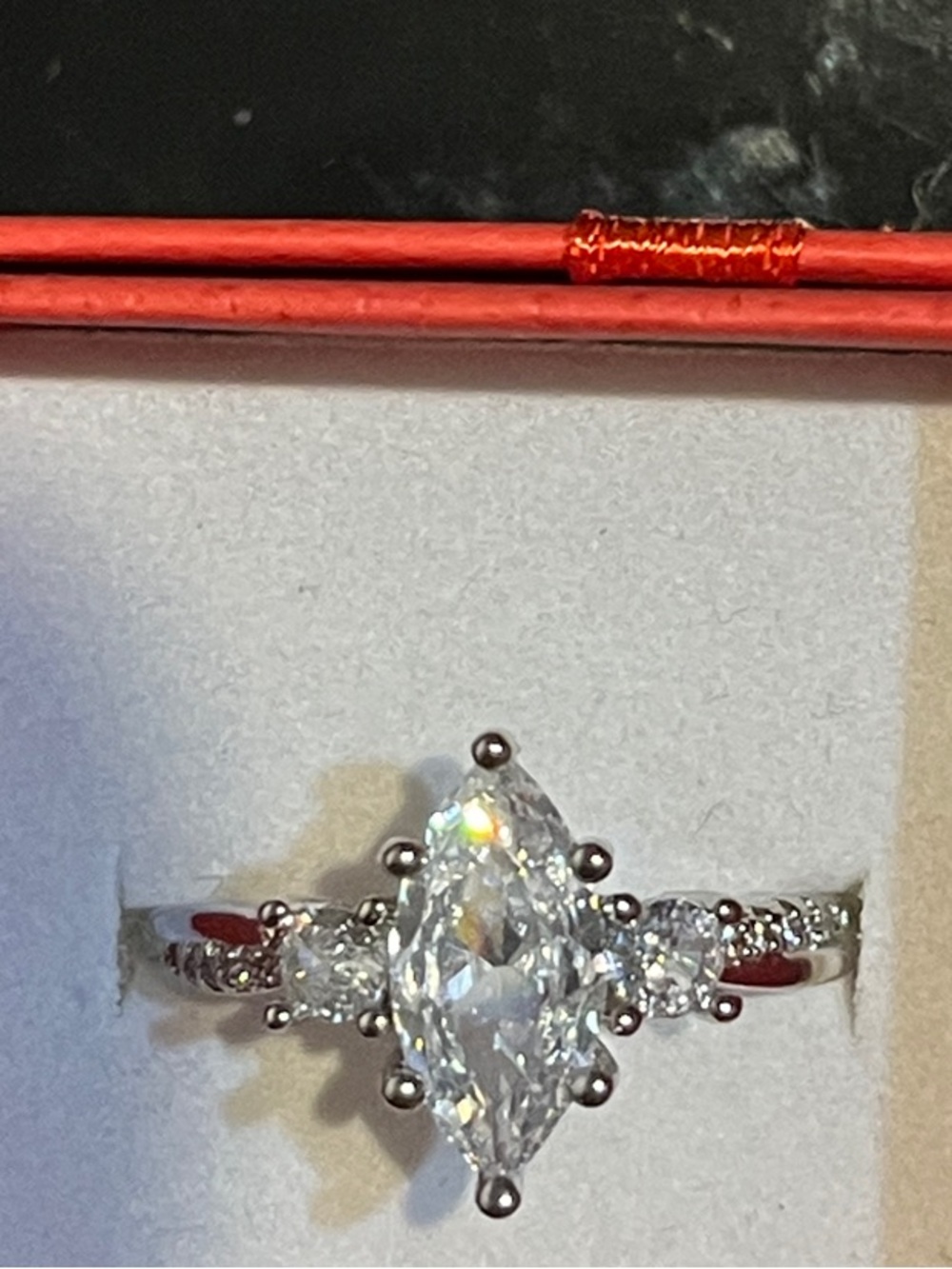 Marquise Cut CZ Solitaire Ring,sz7
